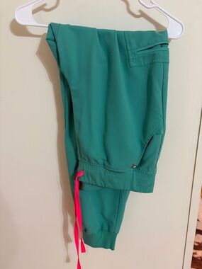 Figs Teal Scrub Joggers with Pink Drawstring